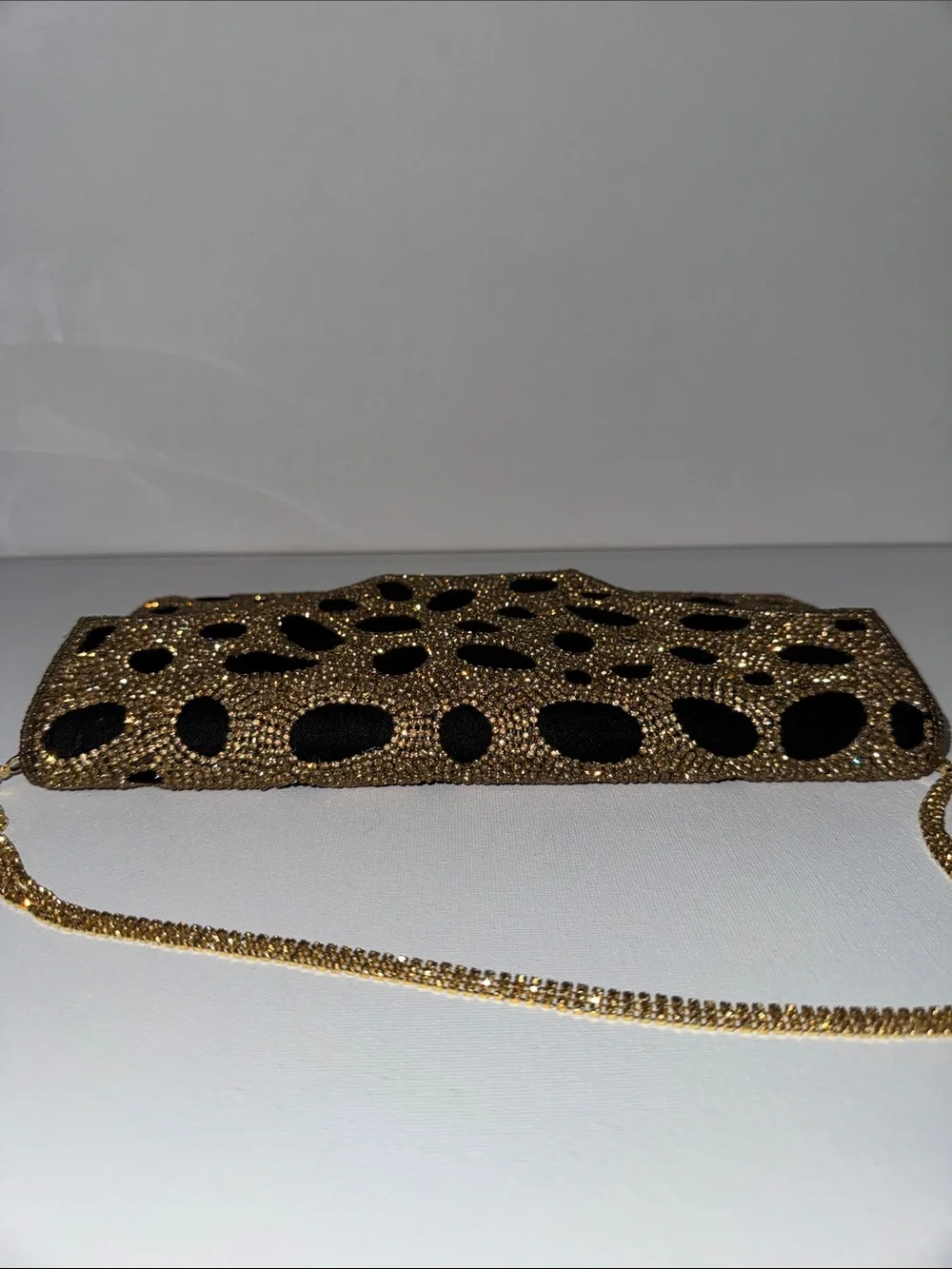 Vintage Glam Beaded Leopard Print Clutch – Gold Rhinestone Evening Bag